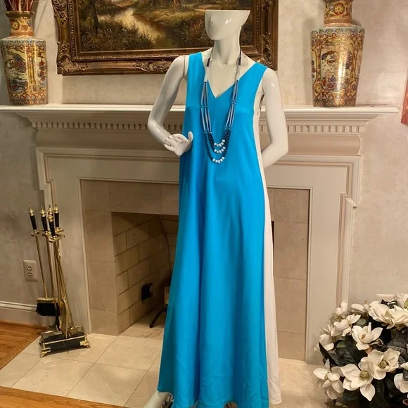 Armani Exchange | Dresses | Armani Exchange Color Block Blue Silk Maxi Dress  | Poshmark